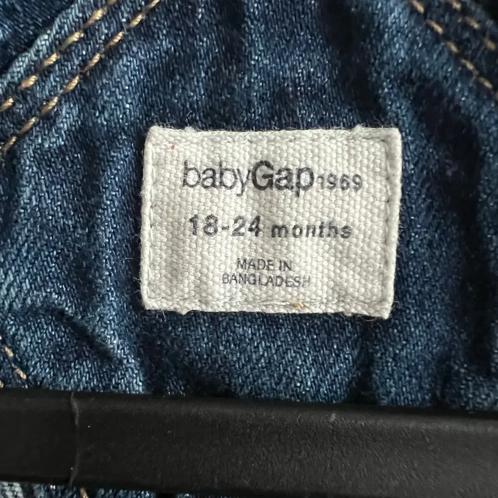 Baby Gap Blue Denim Cuffed Hem Jumpsuit Overalls 18-24 Mo Retro Americana Relax